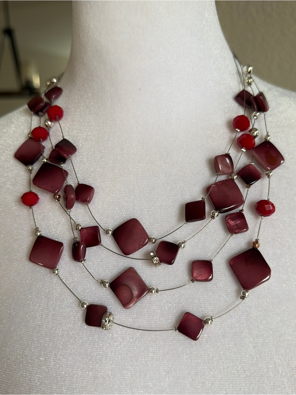 Multi-Strand Burgundy Bead Necklace - Women's Jewelry